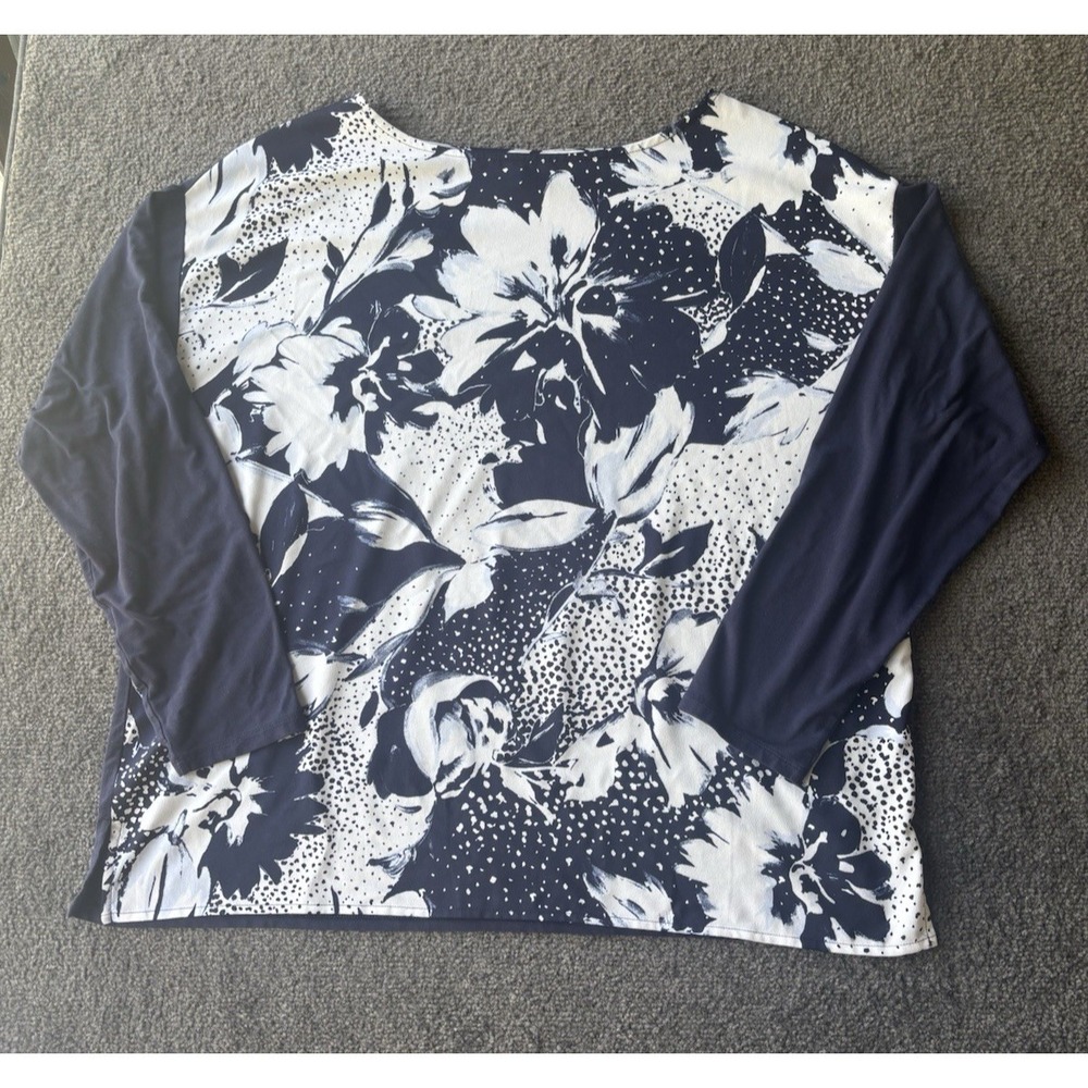 Chicos Blue Floral Knit Woven Tunic‎ Blouse Lightweight Size 3/Large